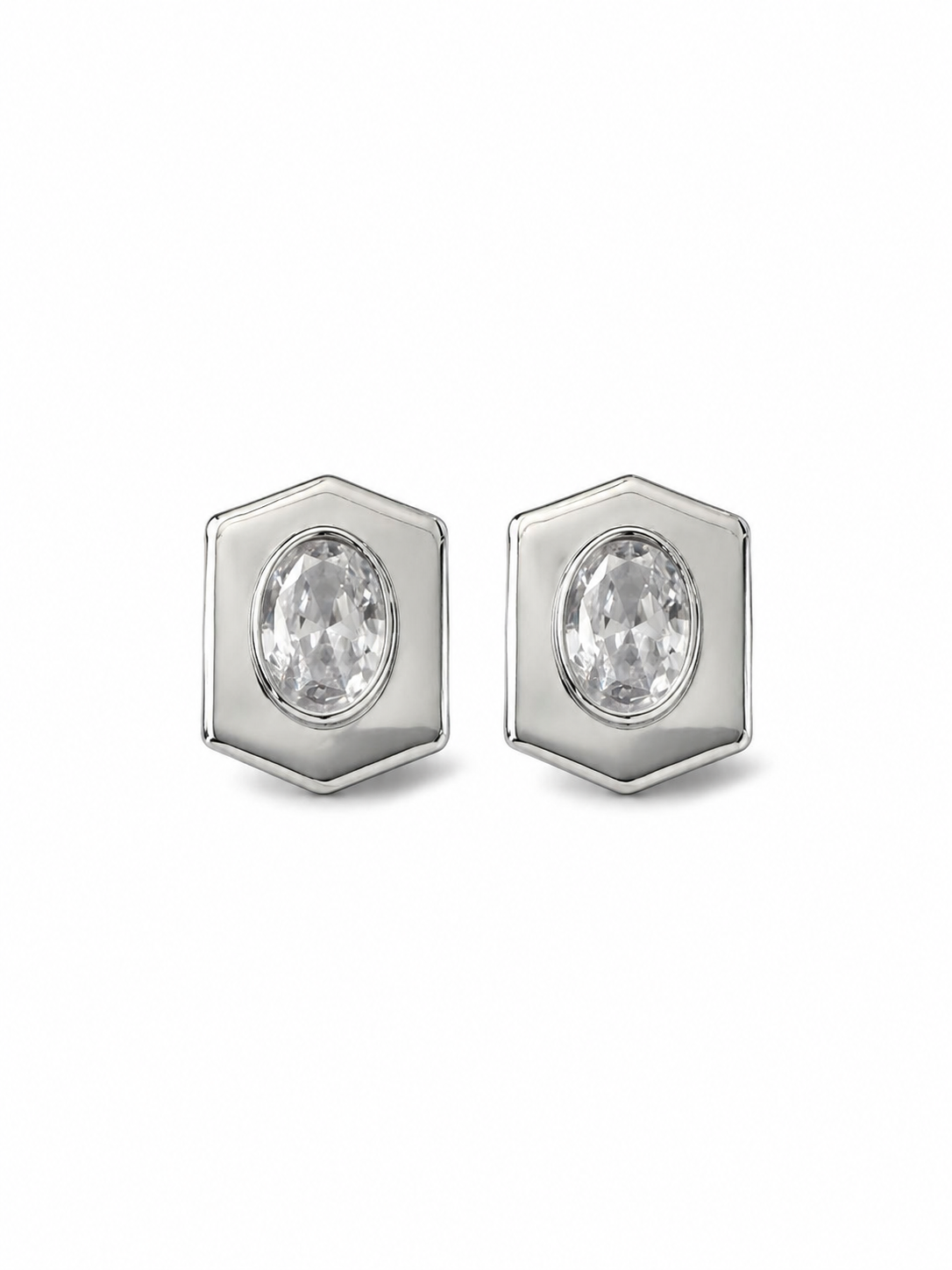 Серьги Crystal шестиугольники с овальными камнями в ободковом касте