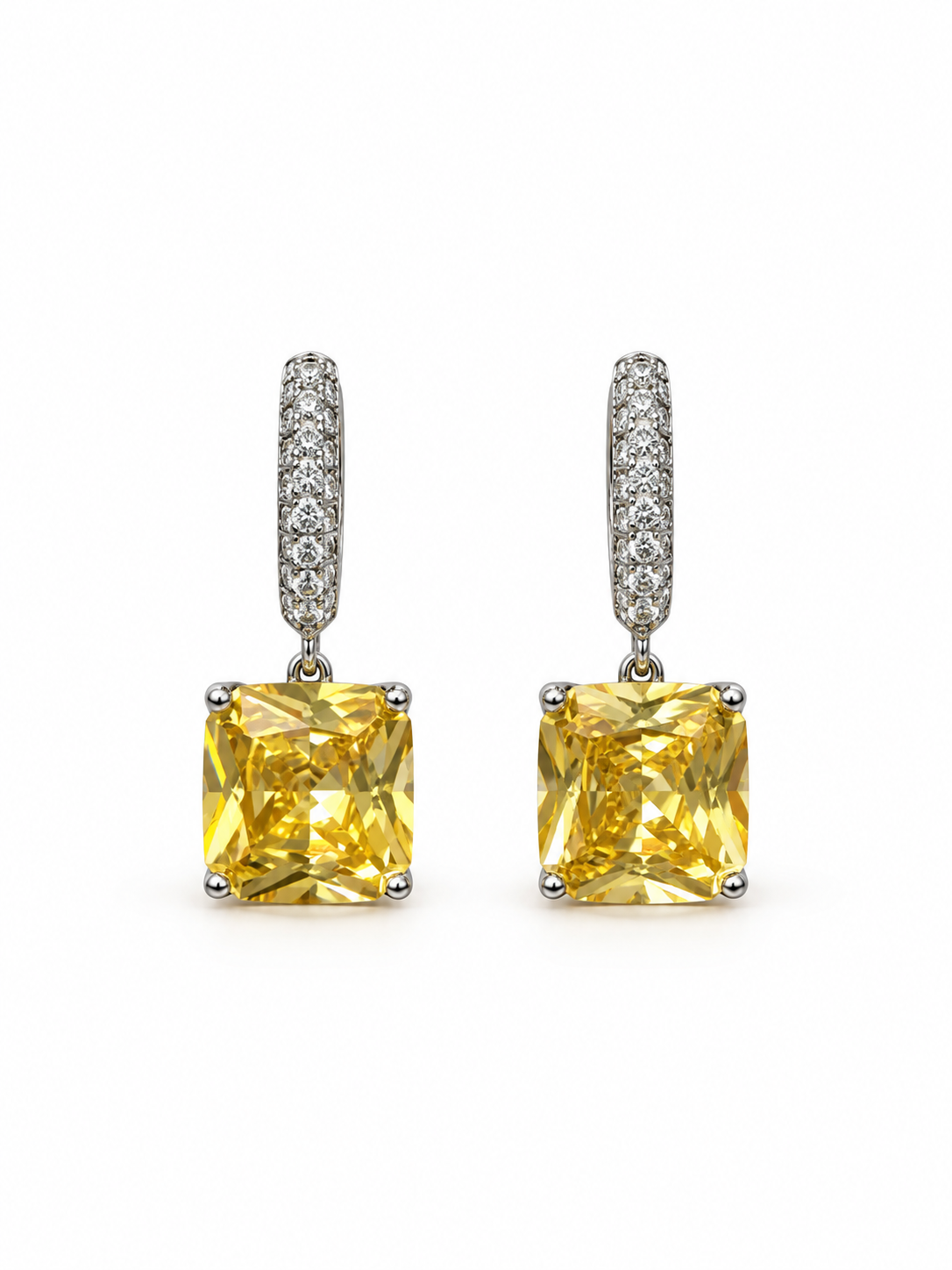 Серьги Prism of Elegance с желтыми камнями инкрустированные белыми фианитами