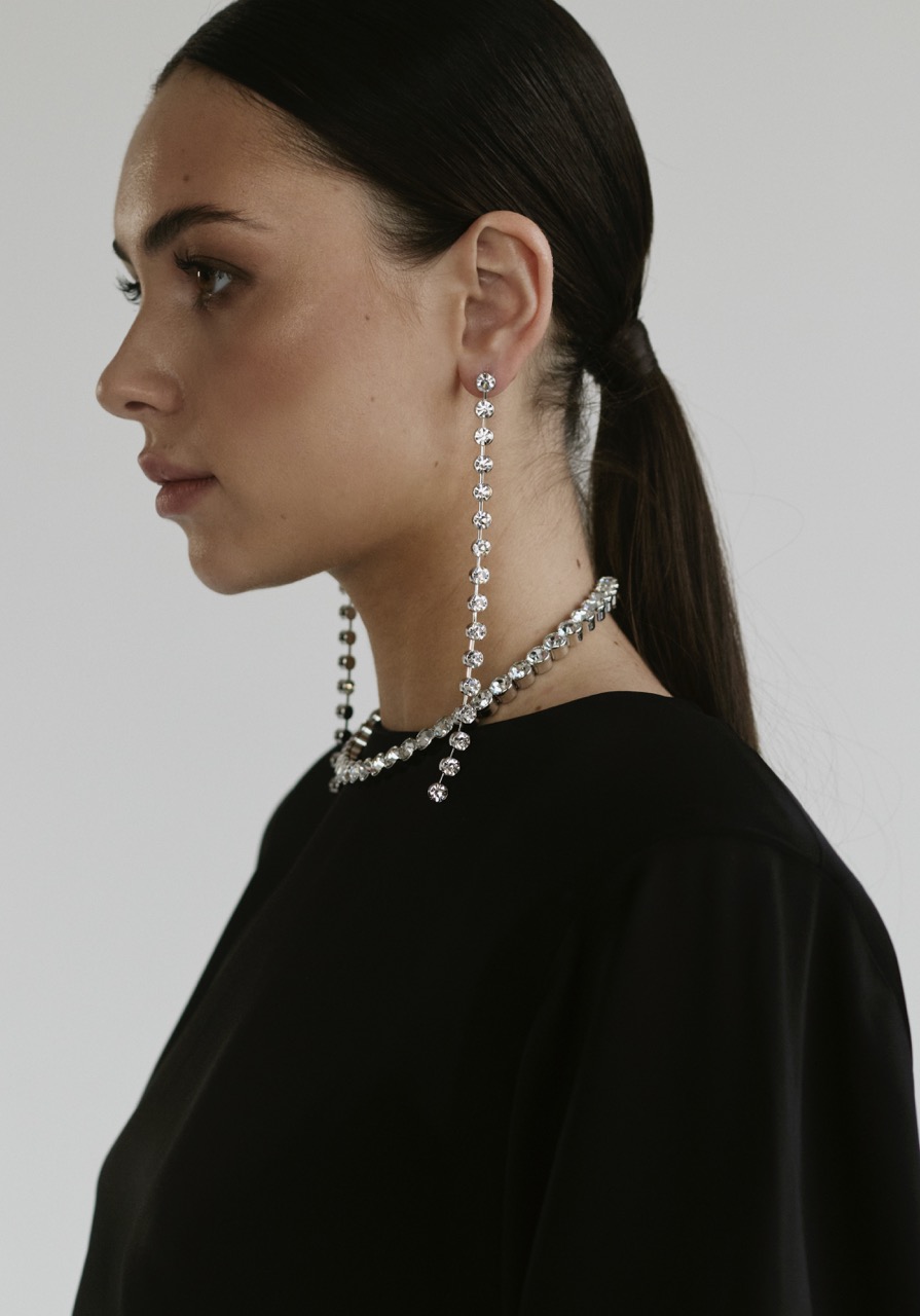 Серьги Prism of Elegance длинные с крупными камнями в цвете графит