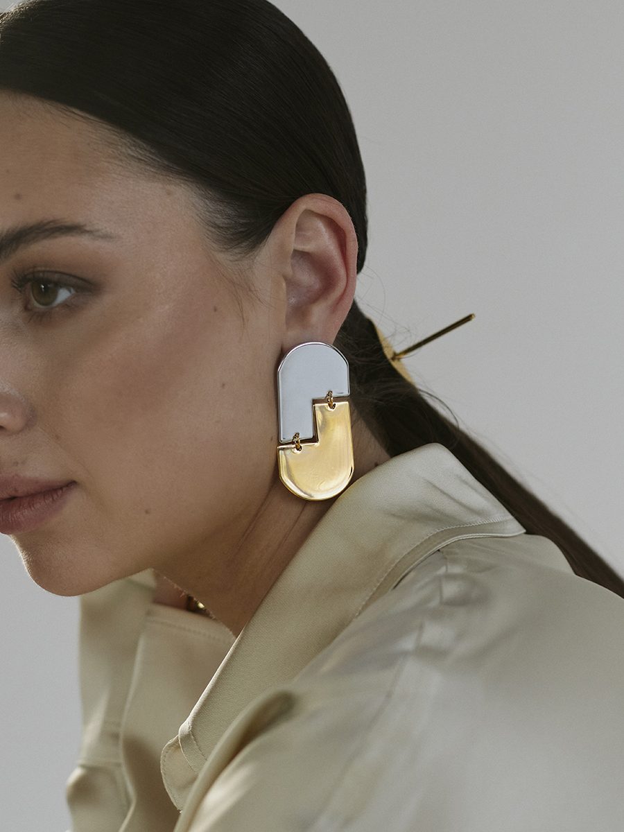 Серьги Bicolor две пластины соединенные кольцами