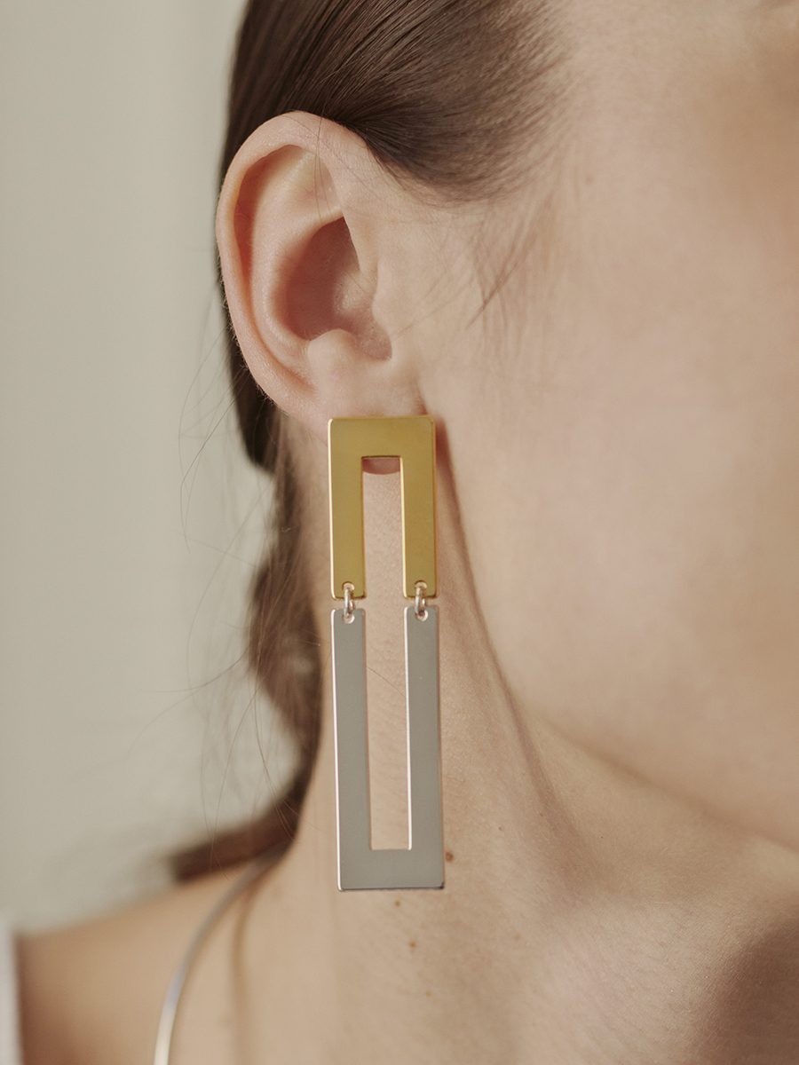 Серьги Bicolor прямоугольники двухцветные