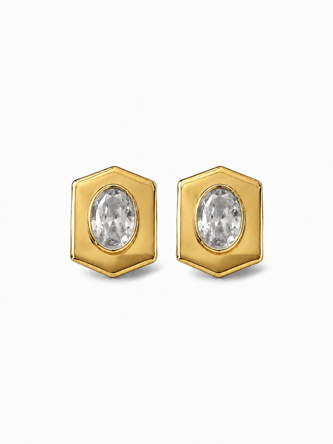 Серьги Crystal шестиугольники с овальными камнями в ободковом касте